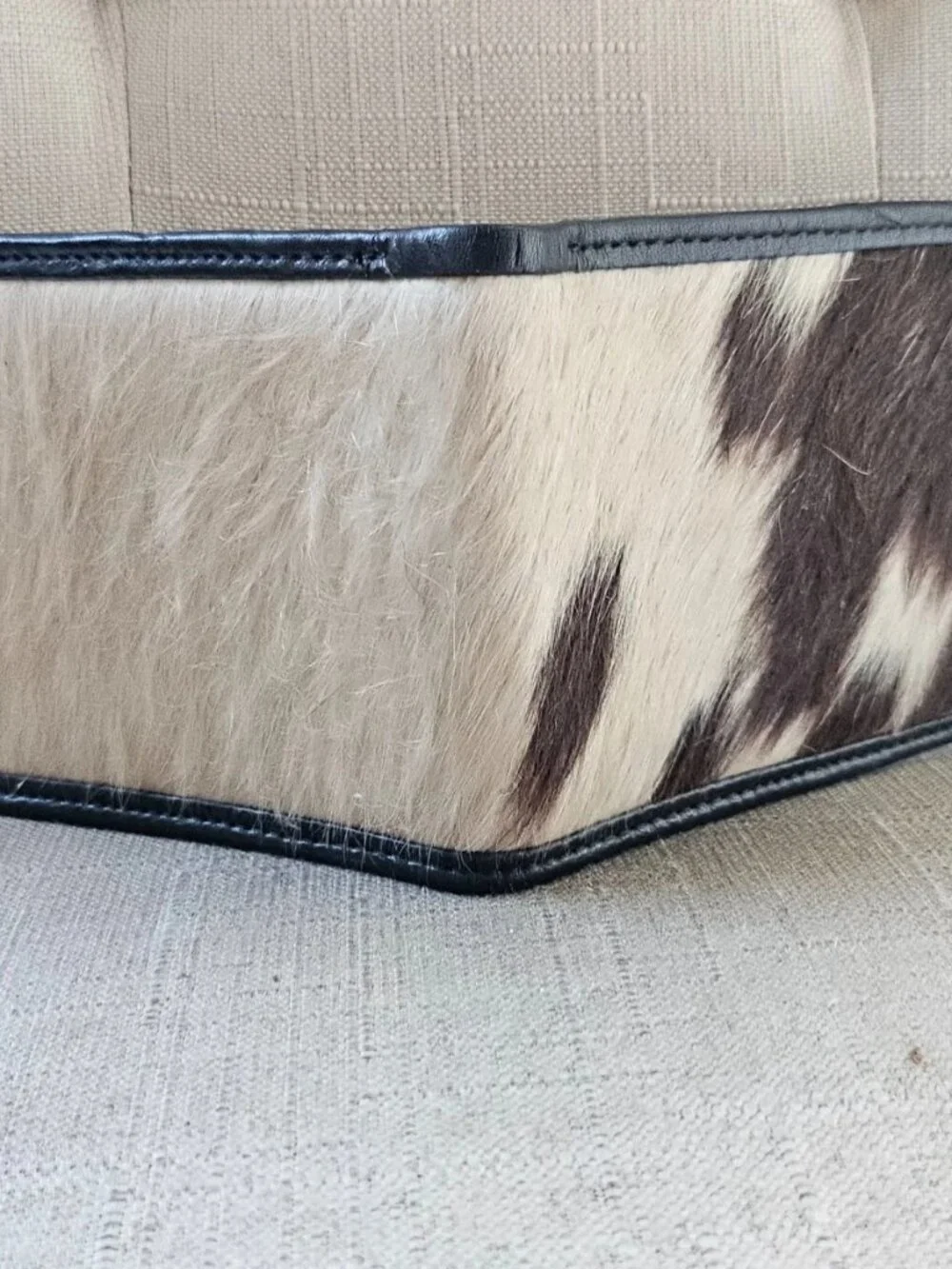 Fur Leather Wallet Unisex Card Holder Handmade Billfold Brown/White Purse New